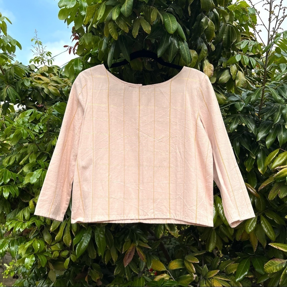 NWT Tribe Alive pink‎ striped plaid cotton long sleeve blouse top